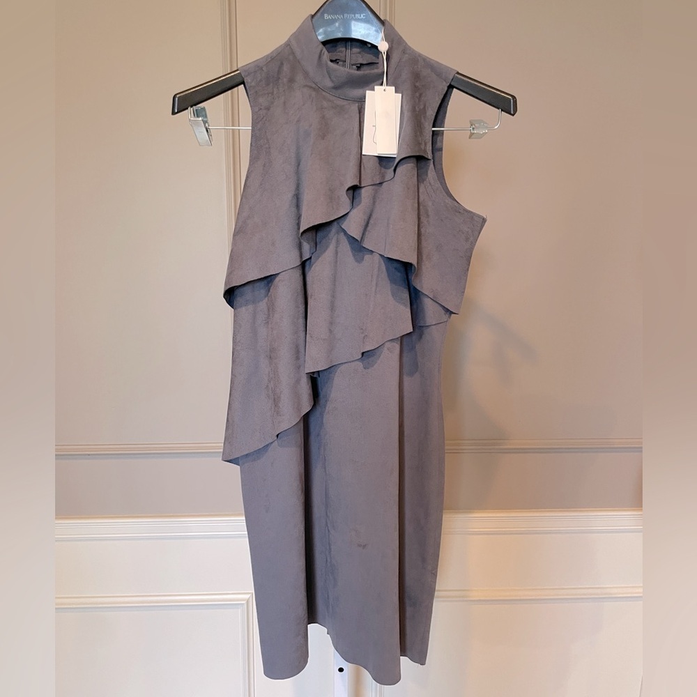 Mud Pie Carley Suede Dress Gray Stonewash NWT Small Sleeveless Layered Midi
